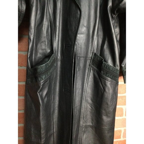 VTG Jacqueline Ferrar Womens Full Length Long Leather Coat Black Size Small Goth - Picture 4 of 10